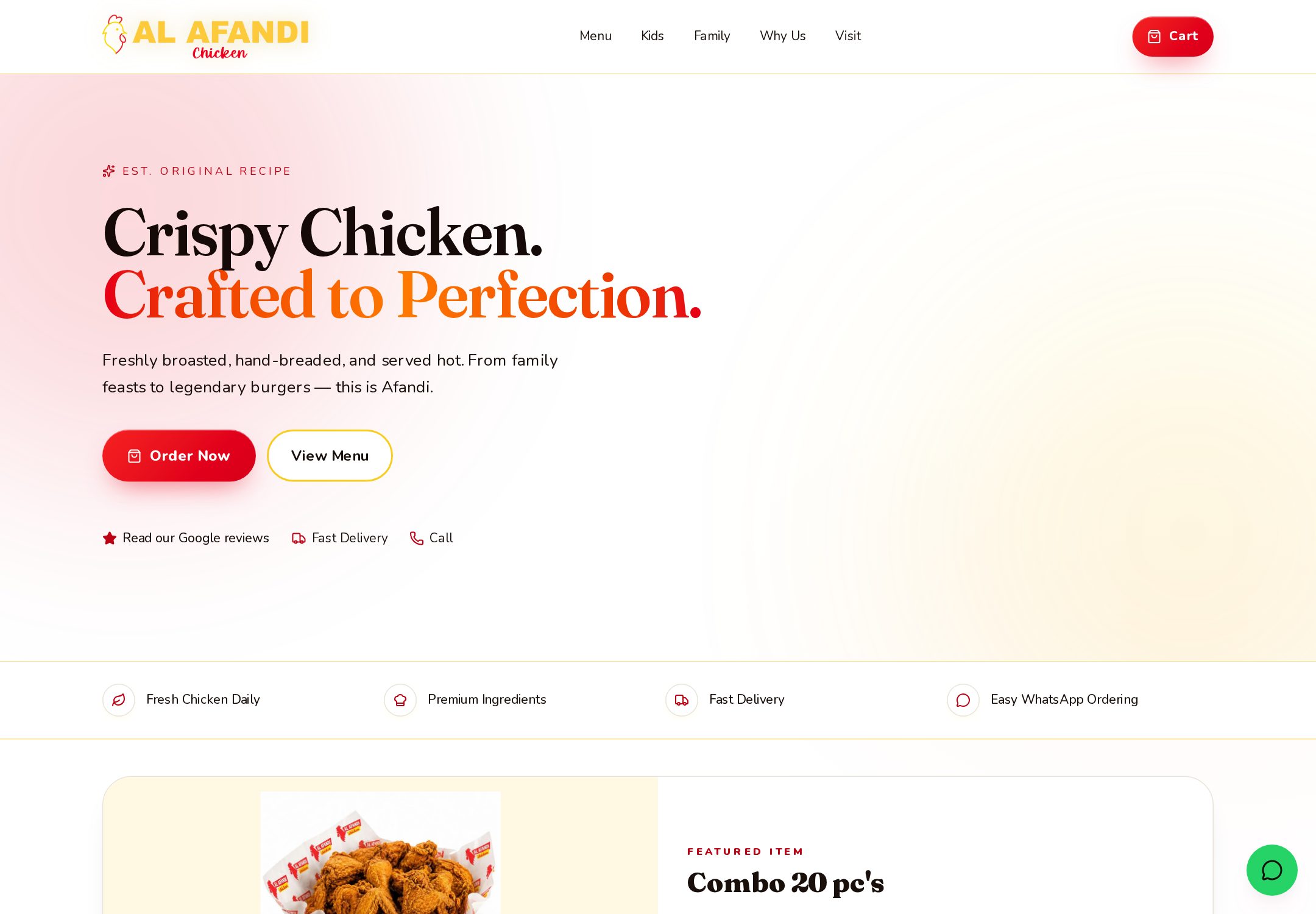 Al Afandi Chicken live website homepage